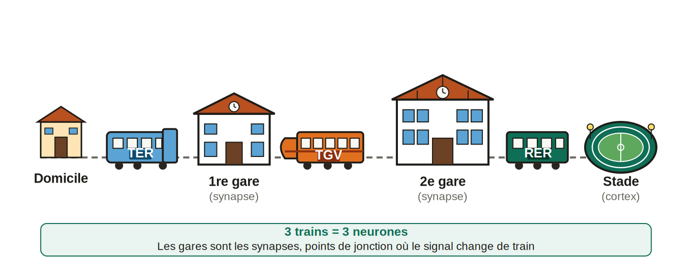 Schéma du trajet des supporters : domicile, TER, gare régionale, TGV, gare parisienne, RER, Stade de France